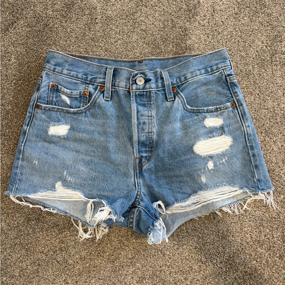 Levi's Blue Distressed Jean Shorts
